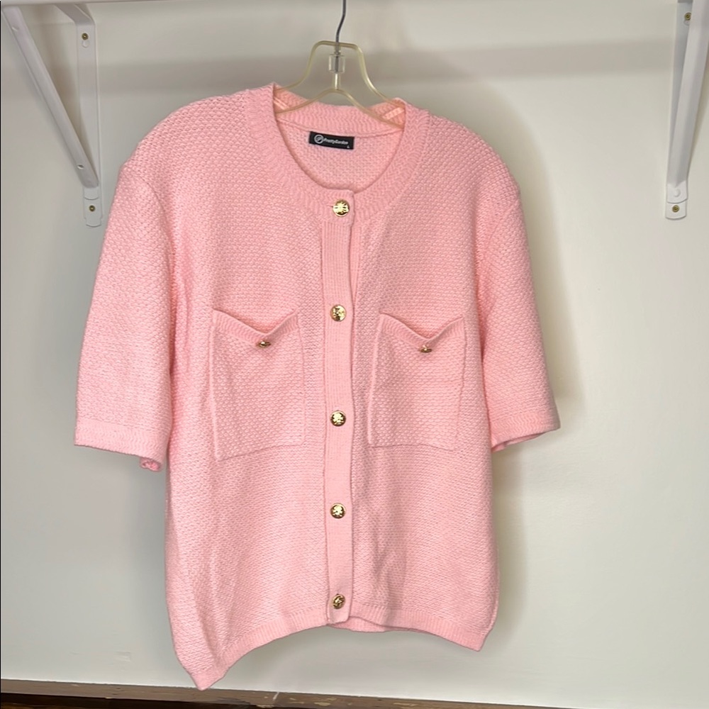 PrettyGarden Amazon Pink Short Sleeve Women's Sweater- L